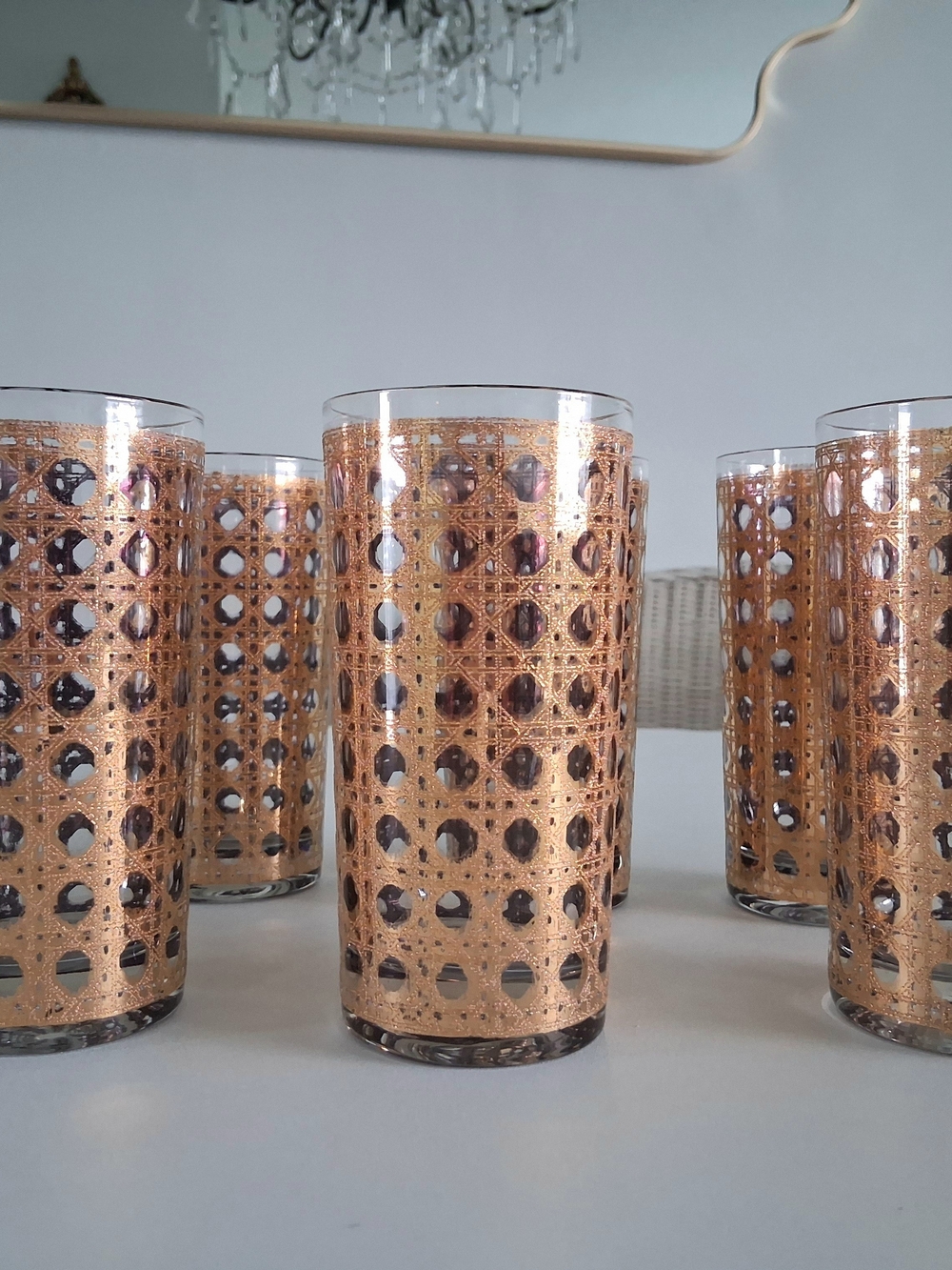 Vintage Culver's 22k Gold Canella Pattern Highball Drinking Glasses Ser 6 - Picture 1 of 8